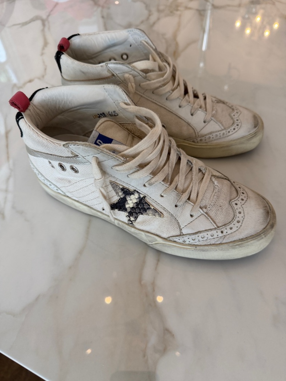 GGDB White High-Top Sneakers with Pink Heel Tab - Picture 4 of 8